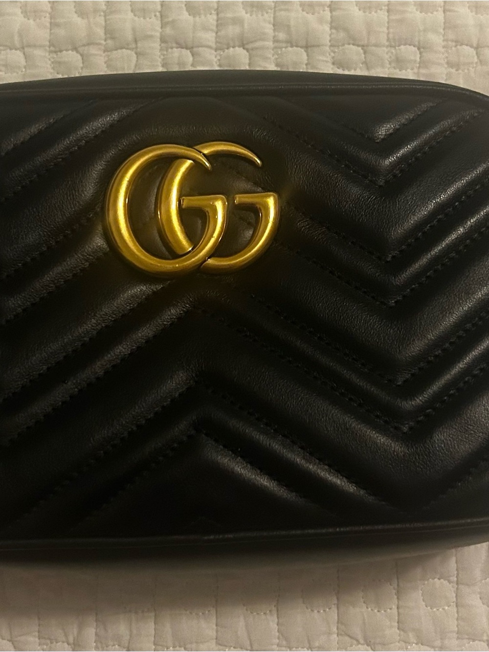Gucci Black Chevron Matelassé Leather Crossbody with Gold Double G
